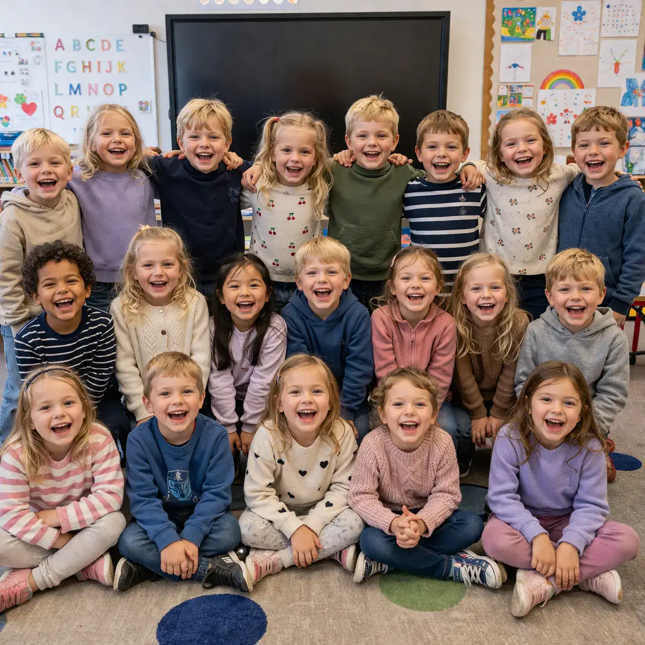 Skoleklasse samlet under dugnad